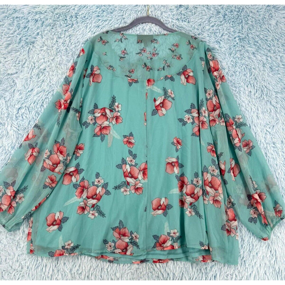 Lane Bryant Women's Size 22 Floral Balloon Sleeve Keyhole Tassel Neck Top - Chic - Picture 10 of 13